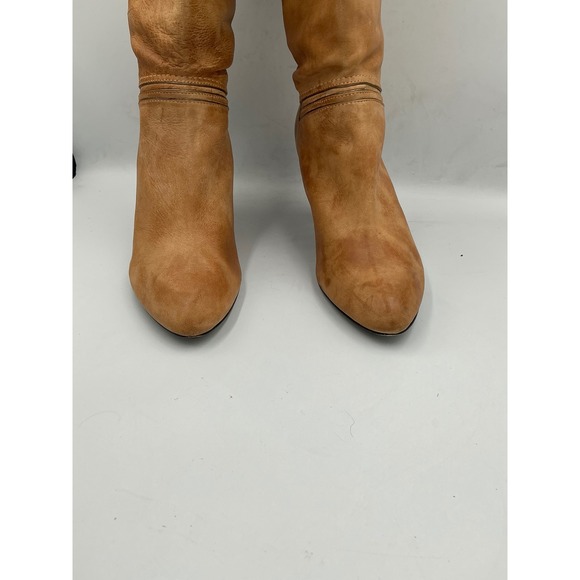 Frye Simone Cuff Boots 10M Tan Leather Heeled Mid Calf 77464 Almond Toe - Picture 7 of 15
